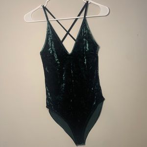 Forever21 Hunter Green Crushed Velvet Bodysuit